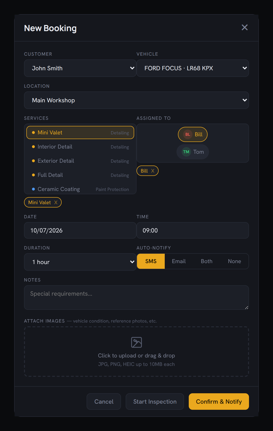 Assigning a new booking to a technician
