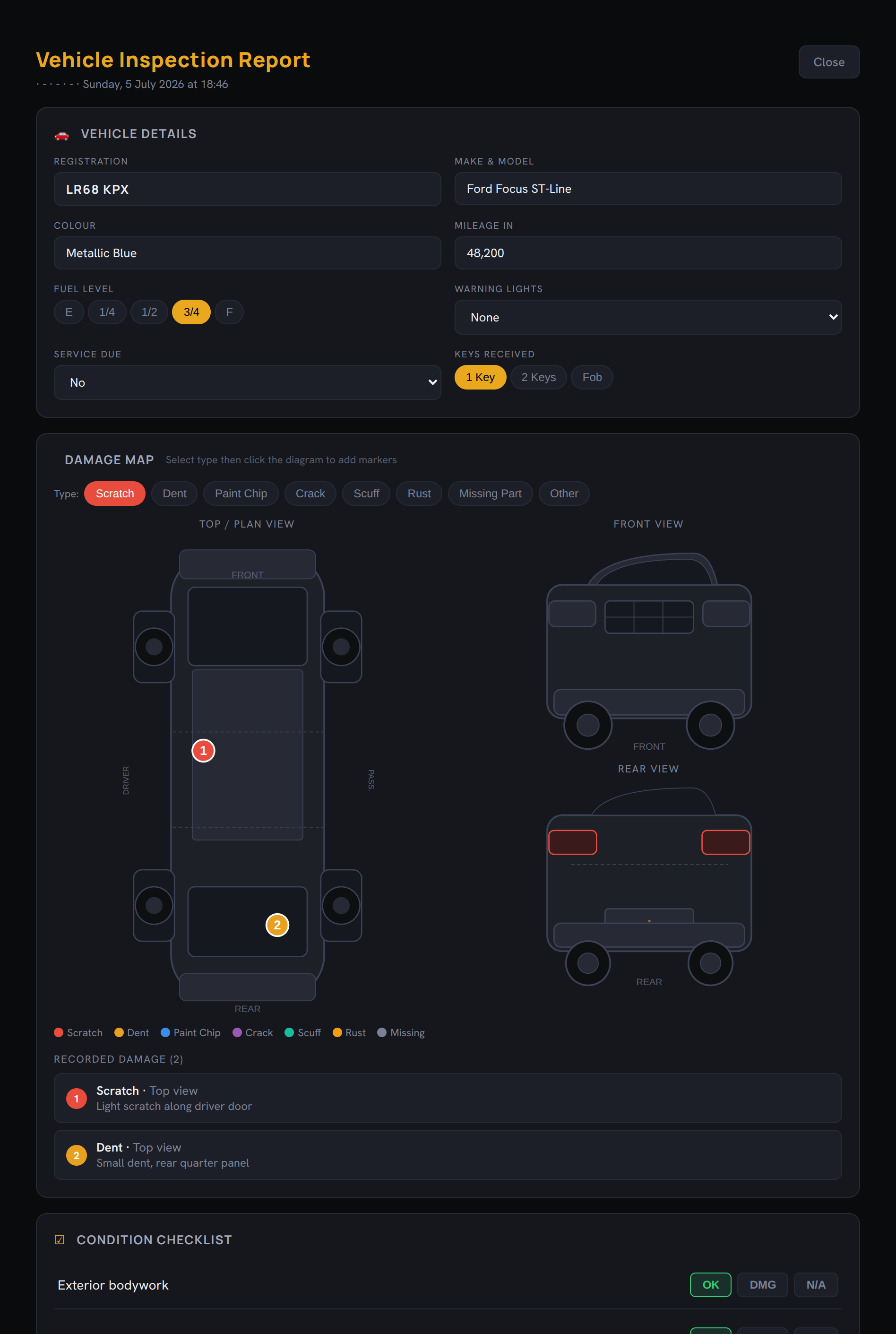 The vehicle walk-around inspection and damage map